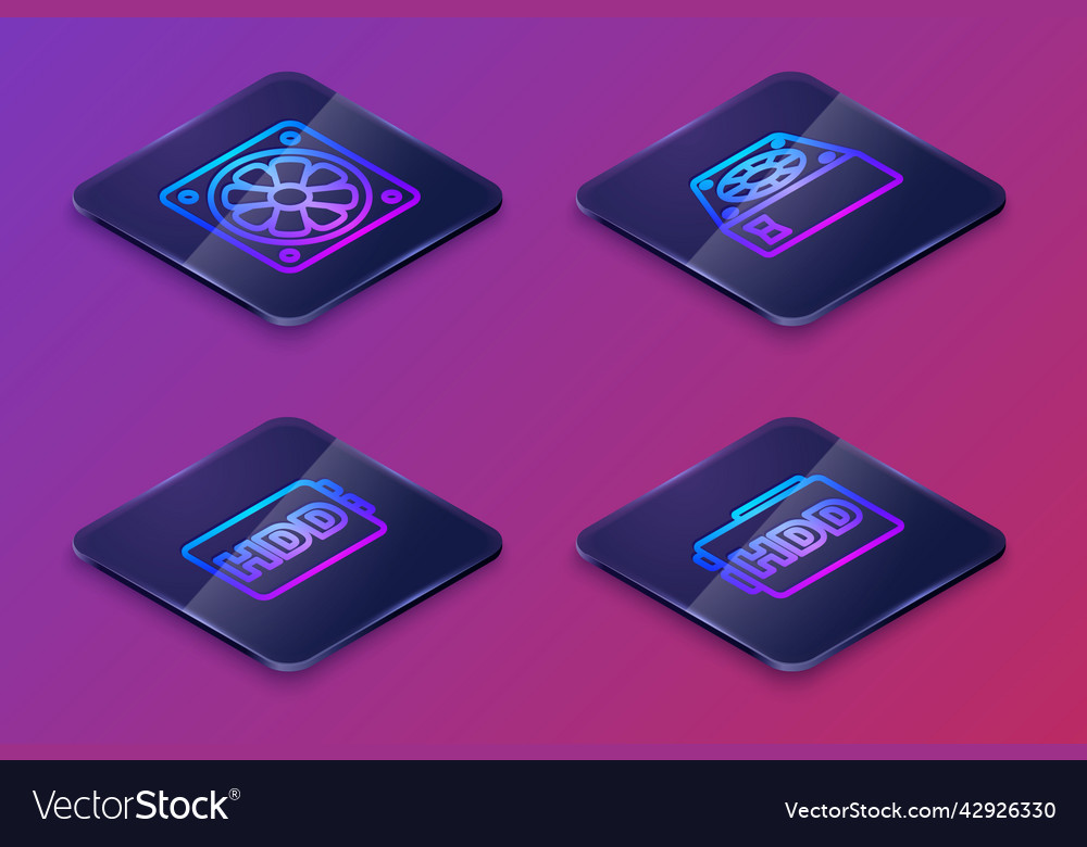 Set isometric line computer cooler hard disk vector image Set isometric line computer cooler hard disk