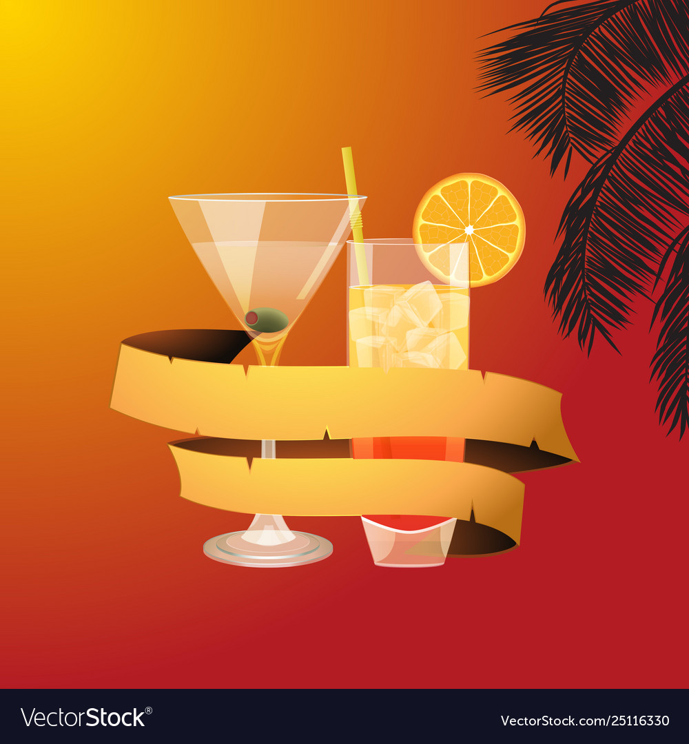 Summer background with cocktails and banner