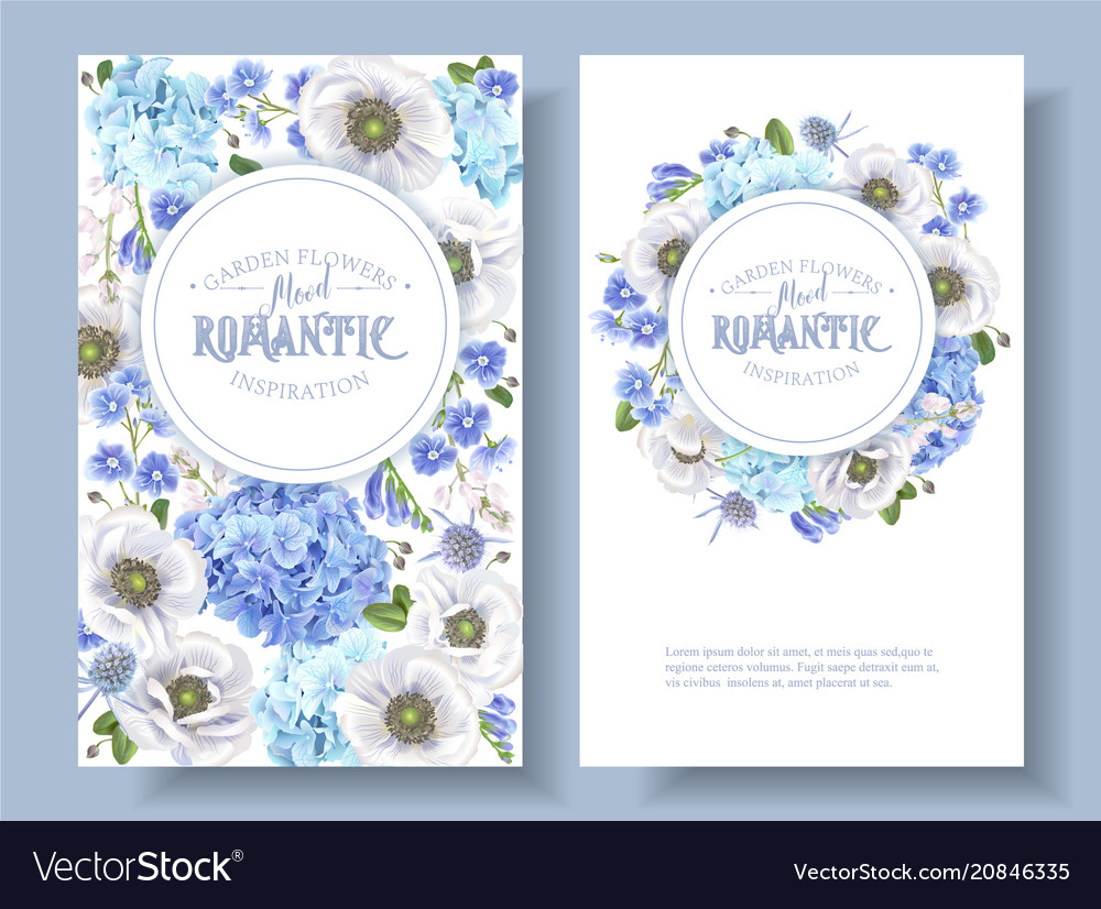 Blue anemone round banners vector image Blue anemone round banners