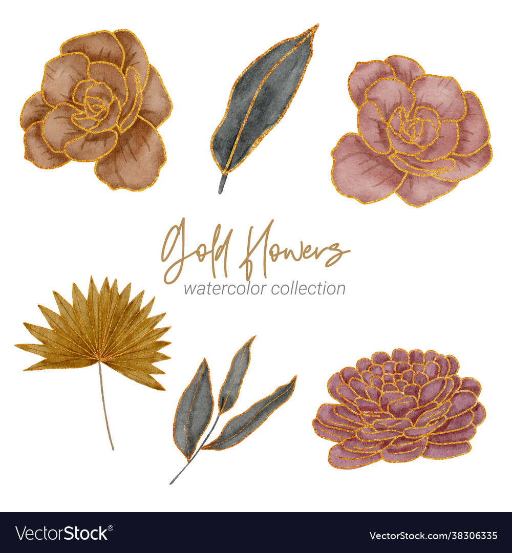 Gold flower watercolor hand paint collection