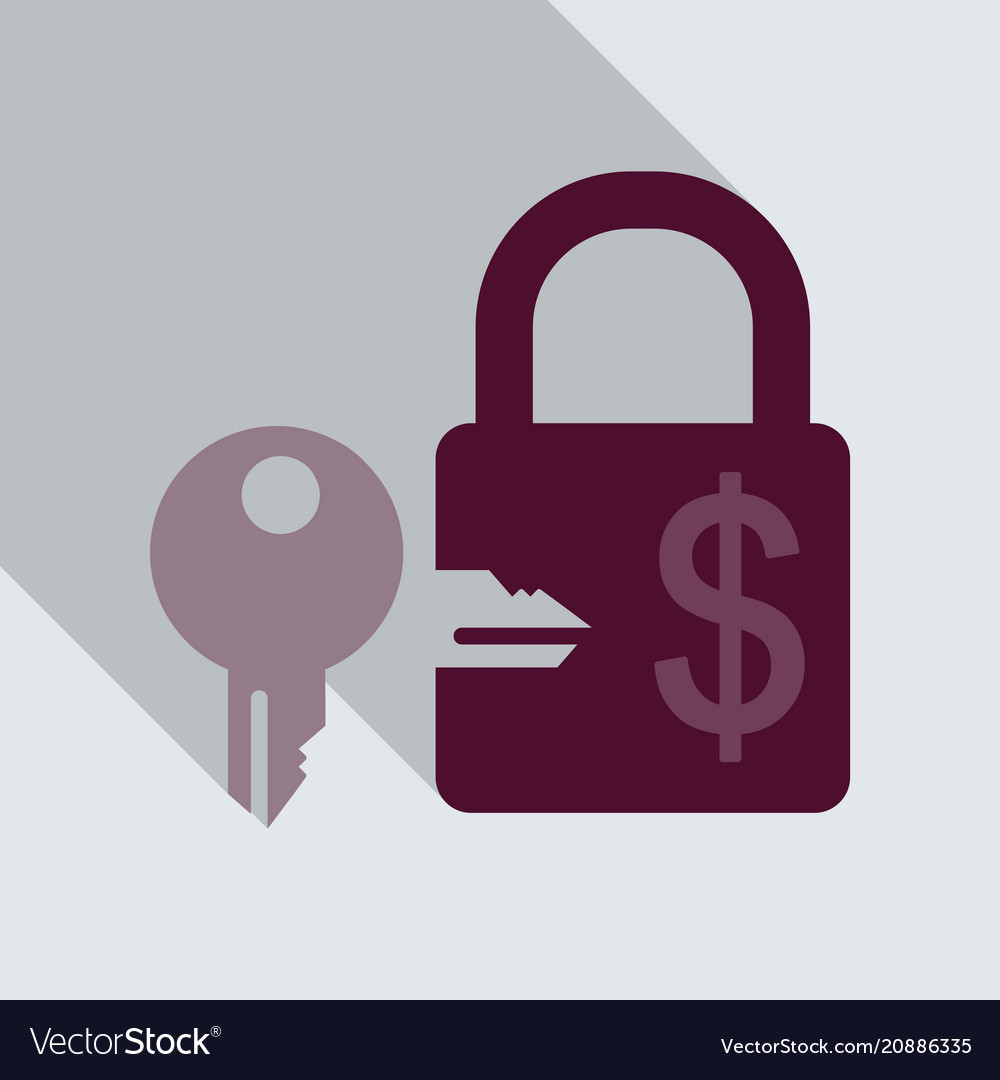 Lock and key icon in flat style with shadow