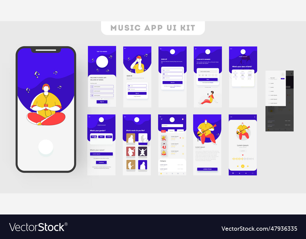 Mobile app ui kit for music application