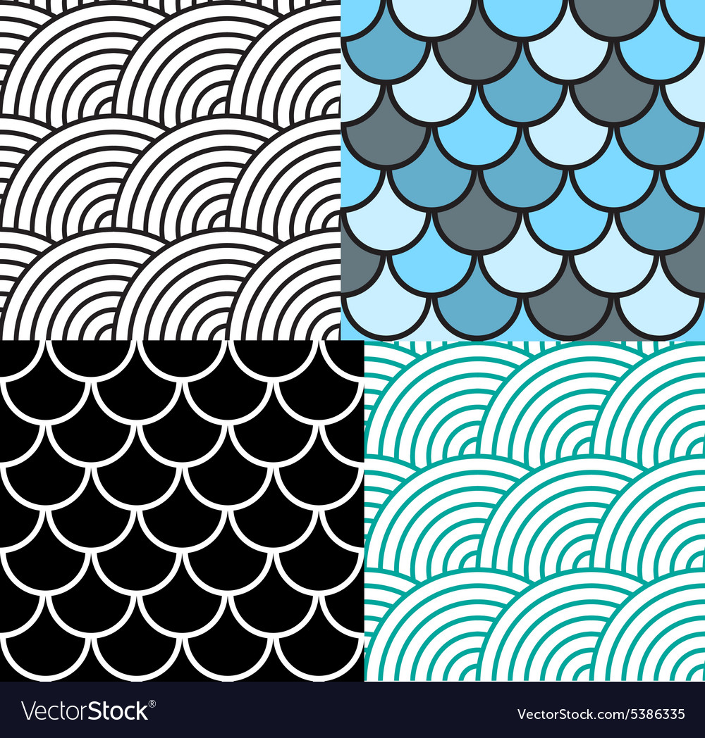 Seamless fish scale pattern set