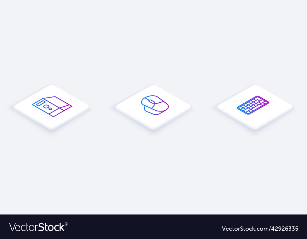 Set isometric line case of computer vector image Set isometric line case of computer