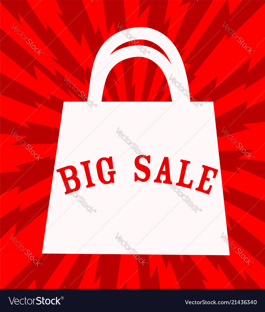 Big sale announcement with shopping bag over red