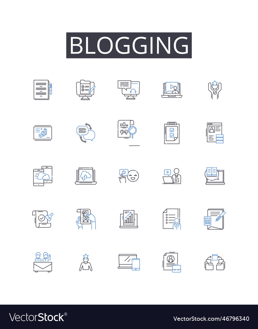 Blogging line icons collection vlogging vector image Blogging line icons collection vlogging