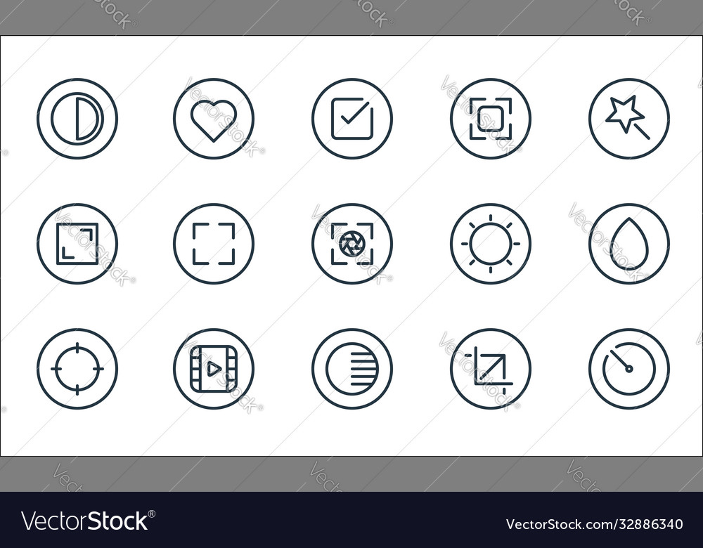 Camera line icons linear set quality vector image Camera line icons linear set quality