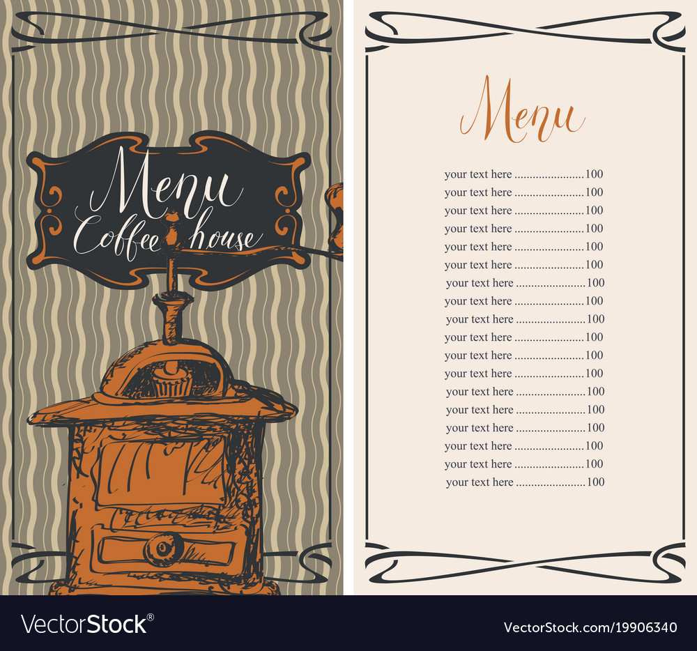 Coffee house menu with price list and mill Vector Image