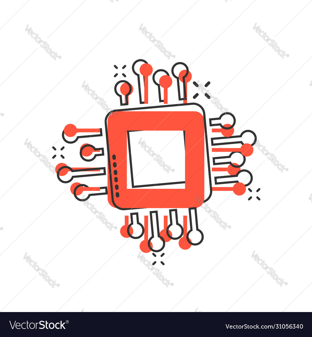 Computer cpu icon in comic style circuit board vector image Computer cpu icon in comic style circuit board