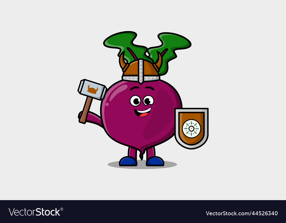 Cute Cartoon Beetroot Viking Pirate Holding Hammer