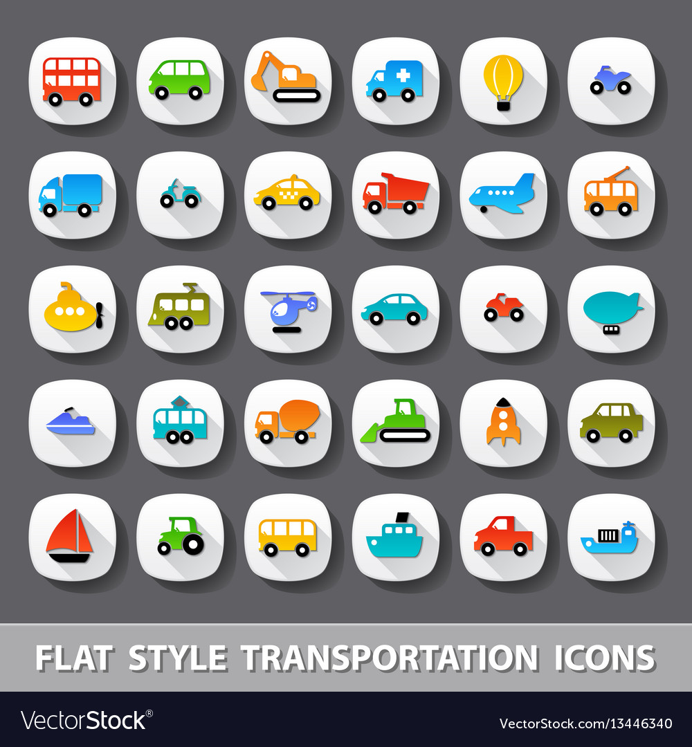 Flat style transportation icons vector image Flat style transportation icons
