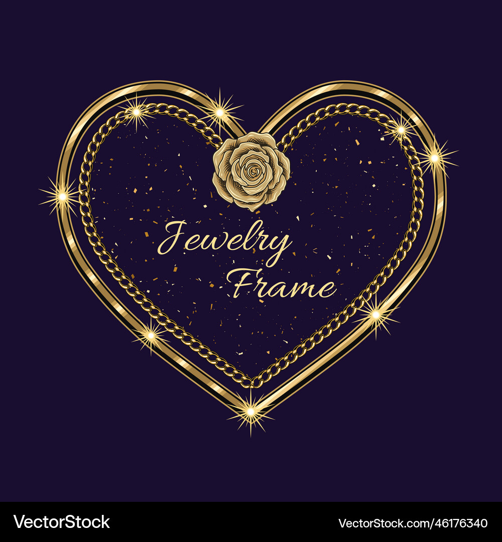 Heart shaped golden frame with rose chain Vector Image