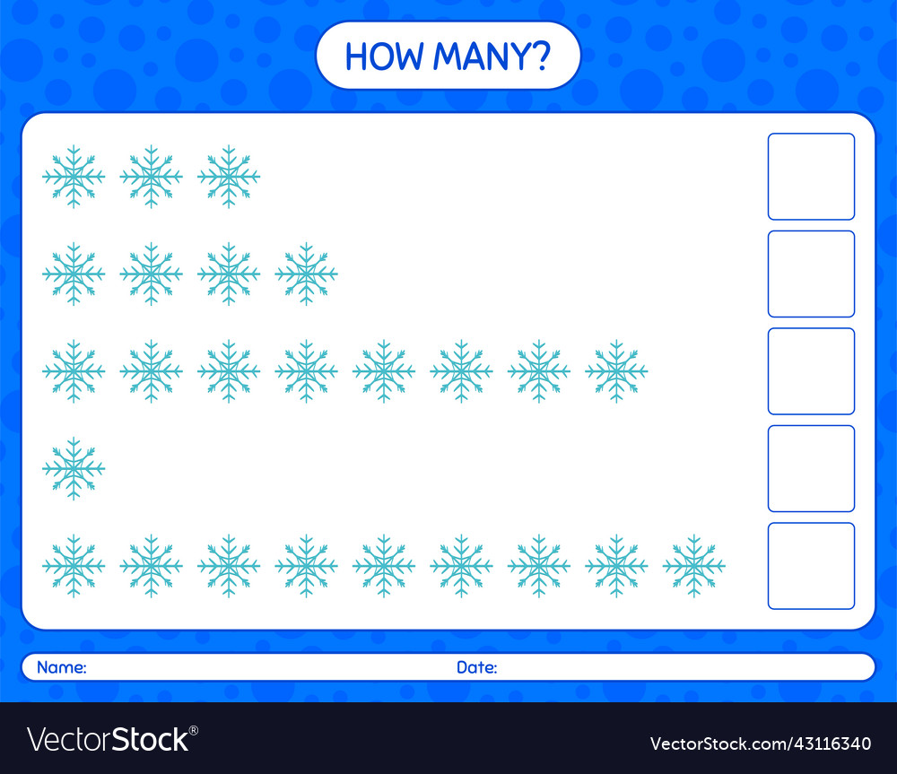 How many counting game with snowman worksheet Vector Image How many counting game with snowman worksheet