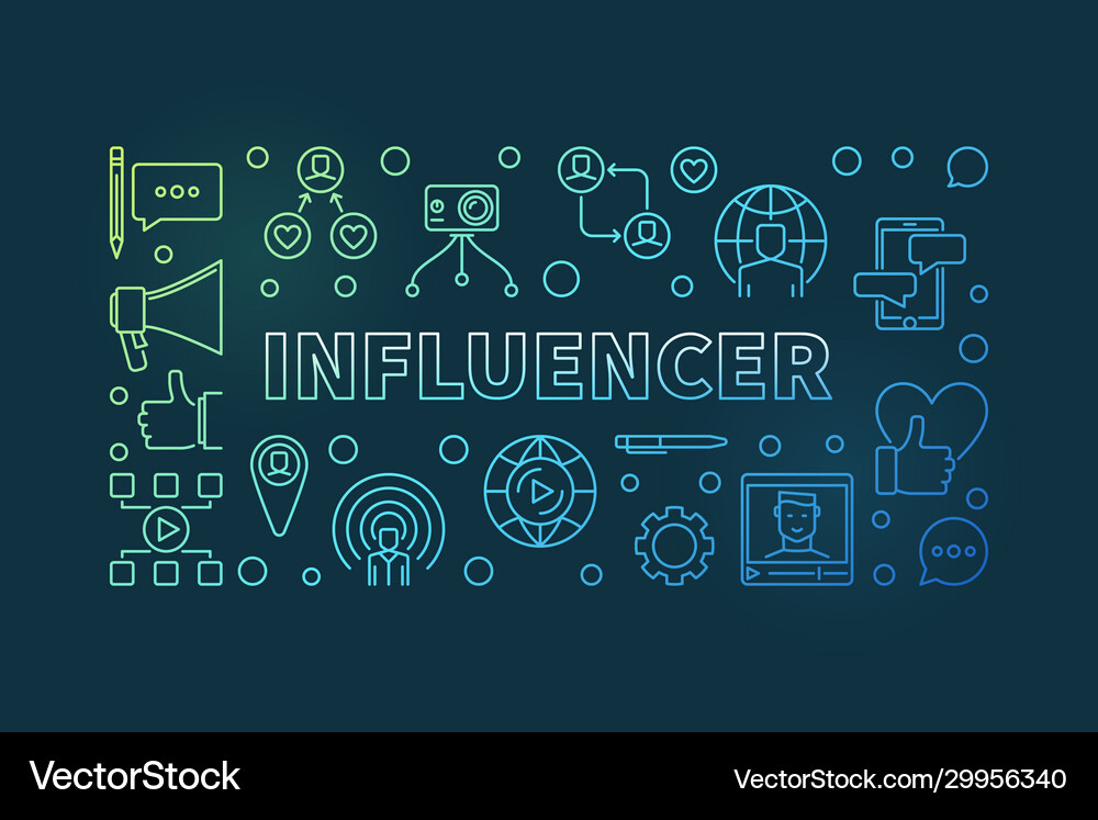 Influencer concept thin line horizontal Royalty Free Vector