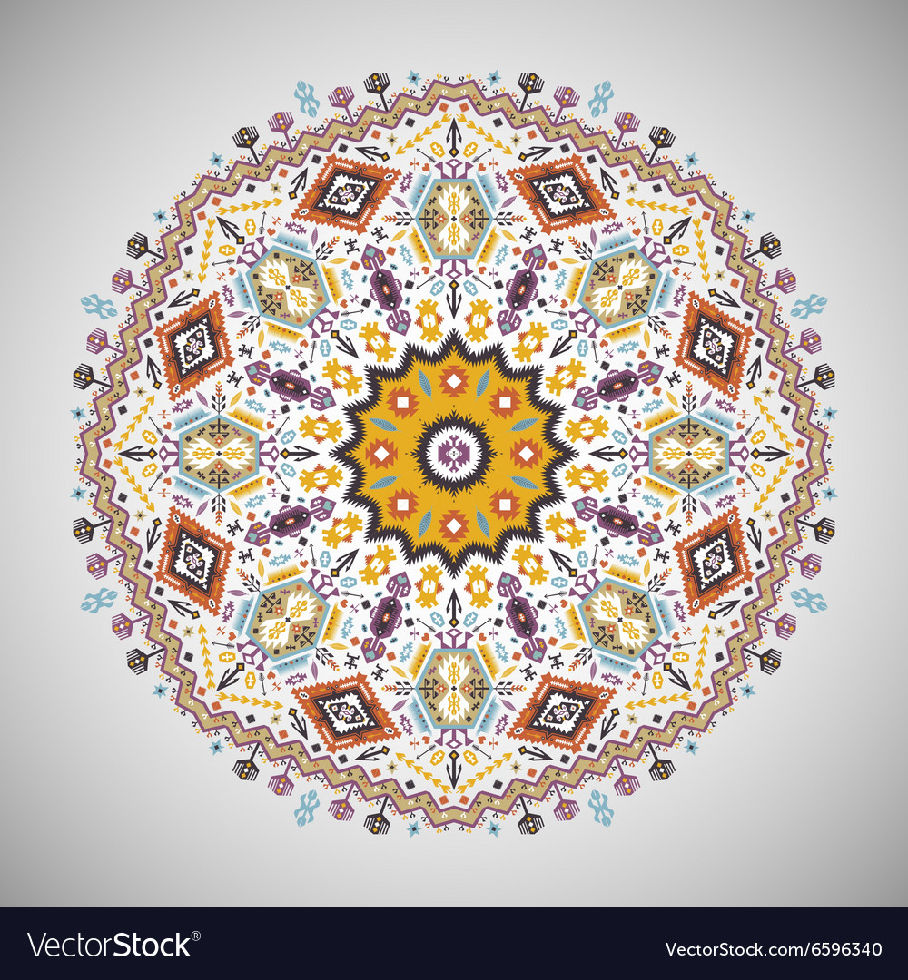 Ornamental round geometric pattern in aztec style