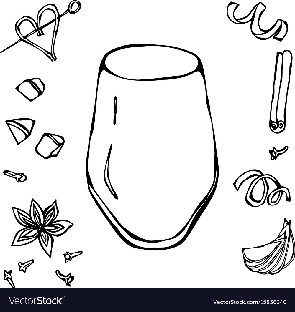 Rocks glass cocktail tumbler hand drawn Royalty Free Vector