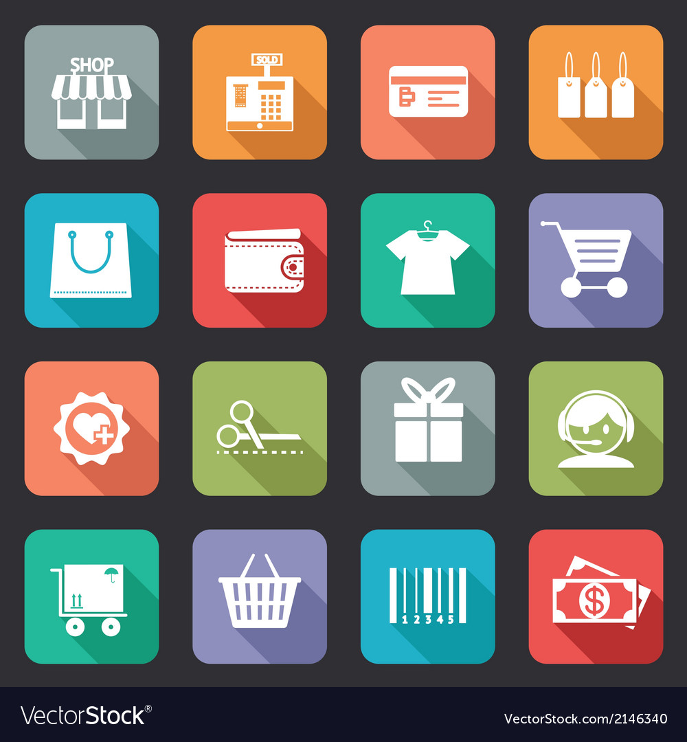 Set colorful purchase icons in flat style Vector Image