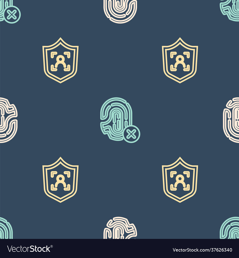 Set line fingerprint shield face recognition vector image Set line fingerprint shield face recognition