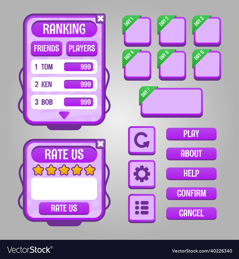 Set of game menu selection for rpg and adventure vector image Set of game menu selection for rpg and adventure