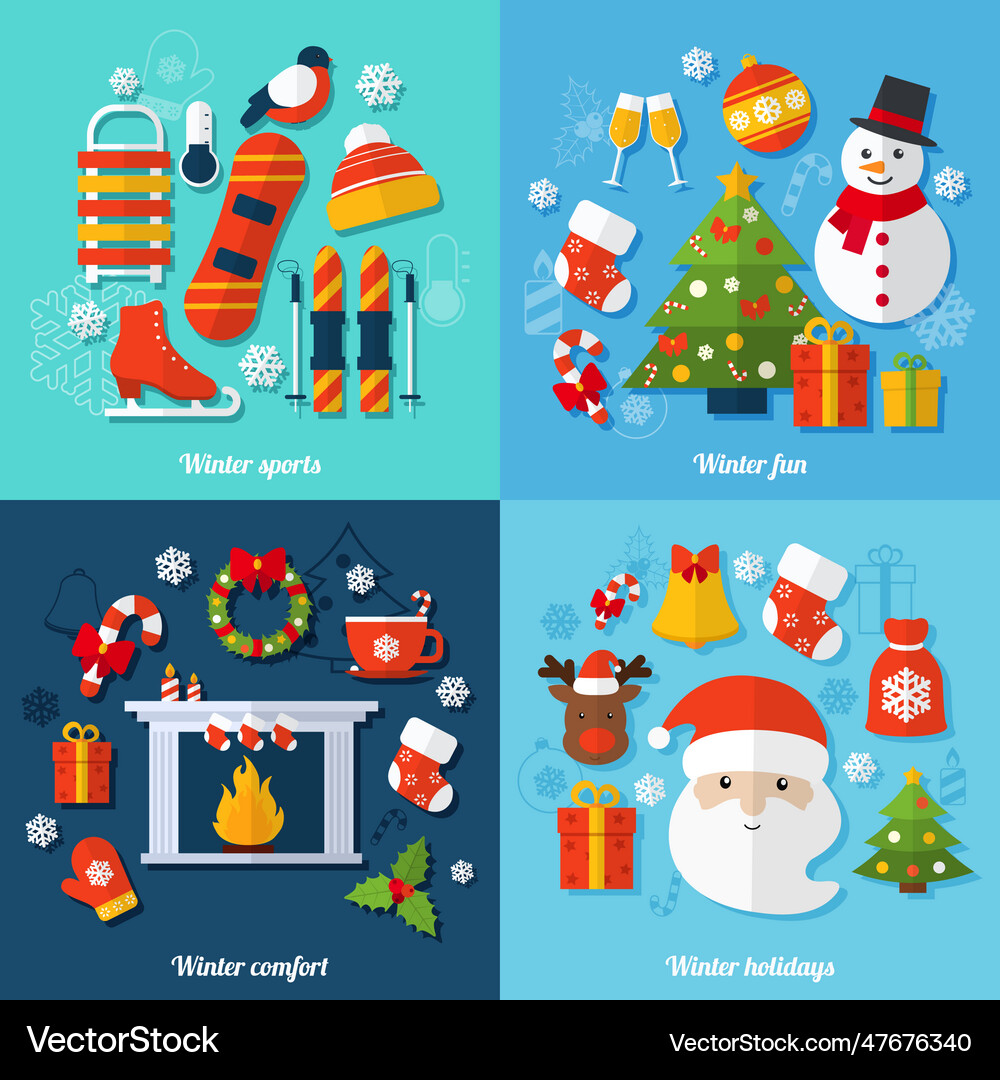 Winter flat set Royalty Free Vector Image - VectorStock