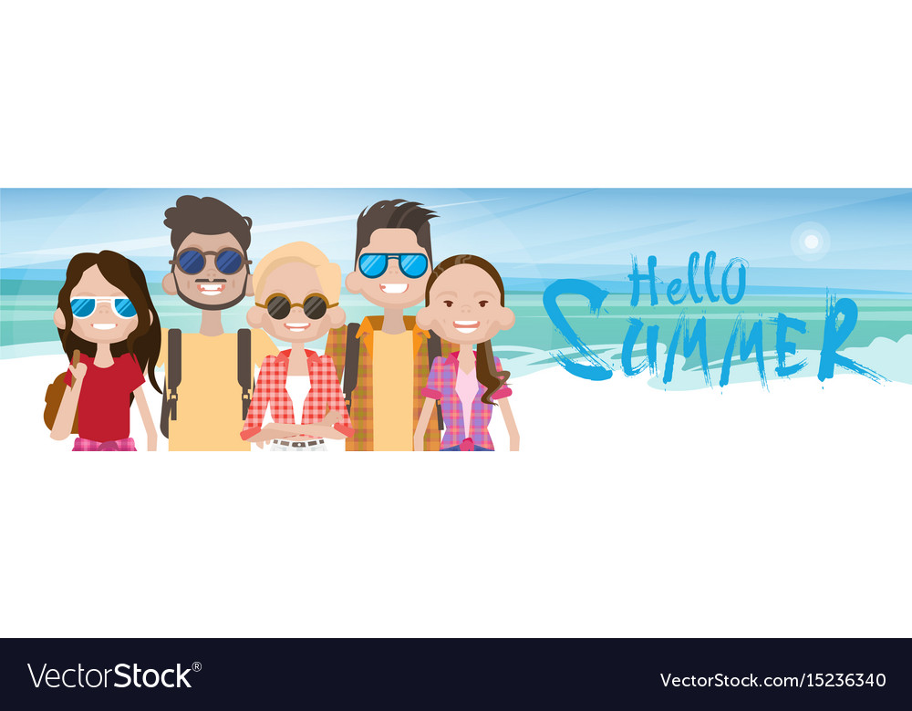 Young people group on sea shore sand beach summer Vector Image