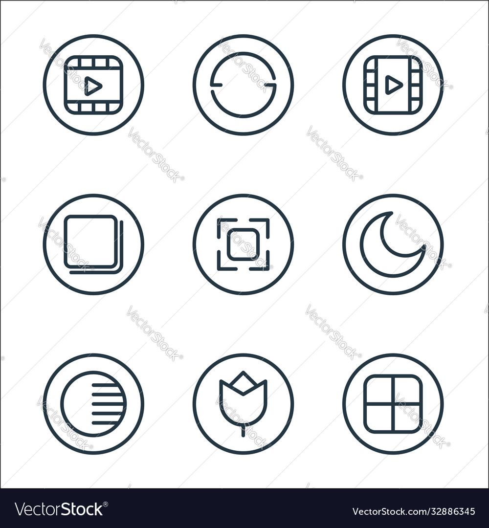 Camera line icons linear set quality vector image Camera line icons linear set quality