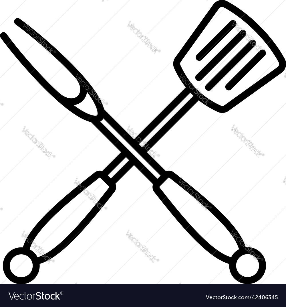 Crossed frying spatula and fork icon Royalty Free Vector