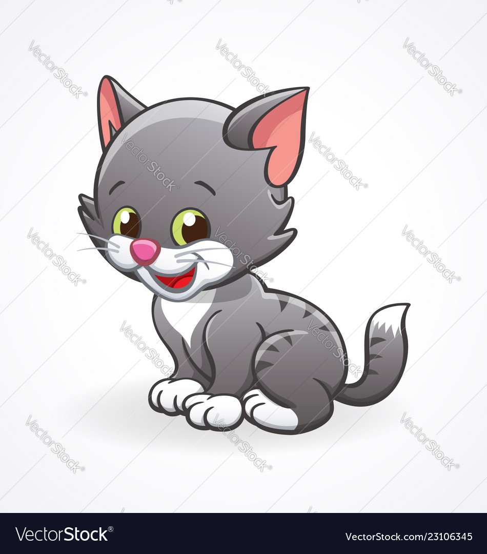 Cute smiling cartoon kitten cat stitting Vector Image