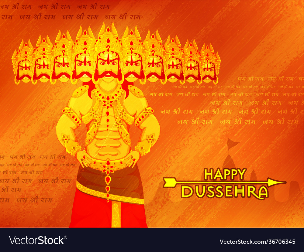 Demon ravana character and hindi text jai sri ram Vector Image