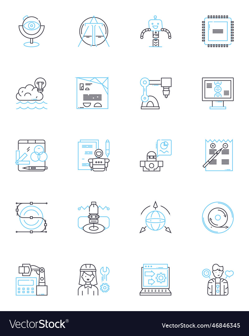 Engineering simulation linear icons set modeling vector image Engineering simulation linear icons set modeling