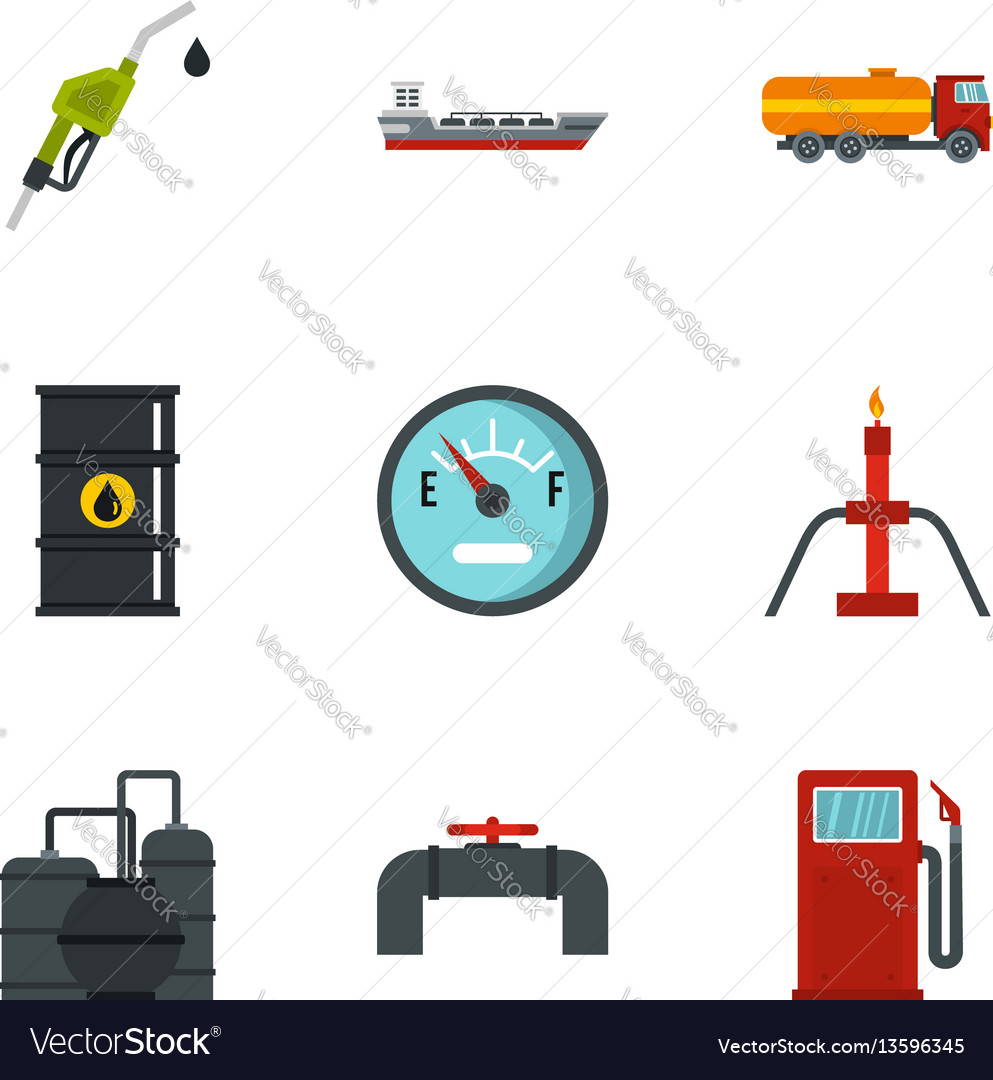 Fuel and oil icons set flat style Royalty Free Vector Image