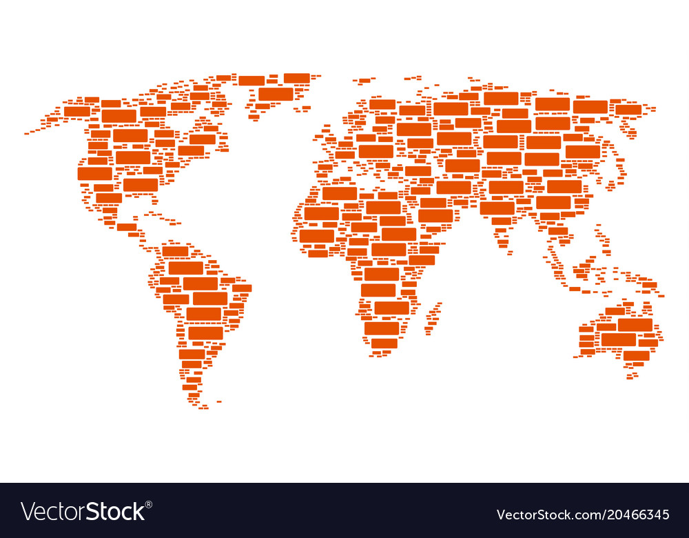 Global atlas collage of building brick icons