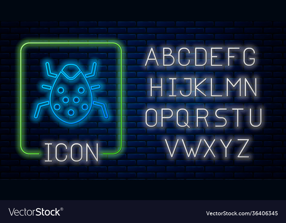 Glowing neon system bug concept icon isolated