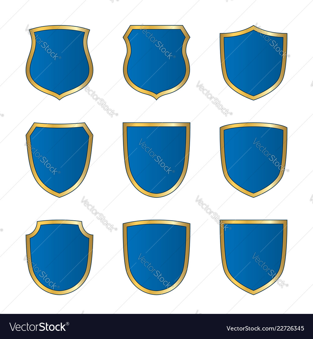 Gold-blue shield shape icons set bright logo