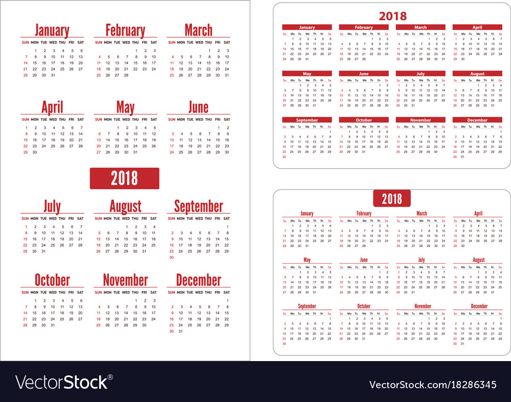 Horizontal and vertical pocket calendar on 2018