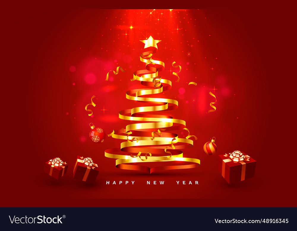 Merry christmas happy new year tree with toys