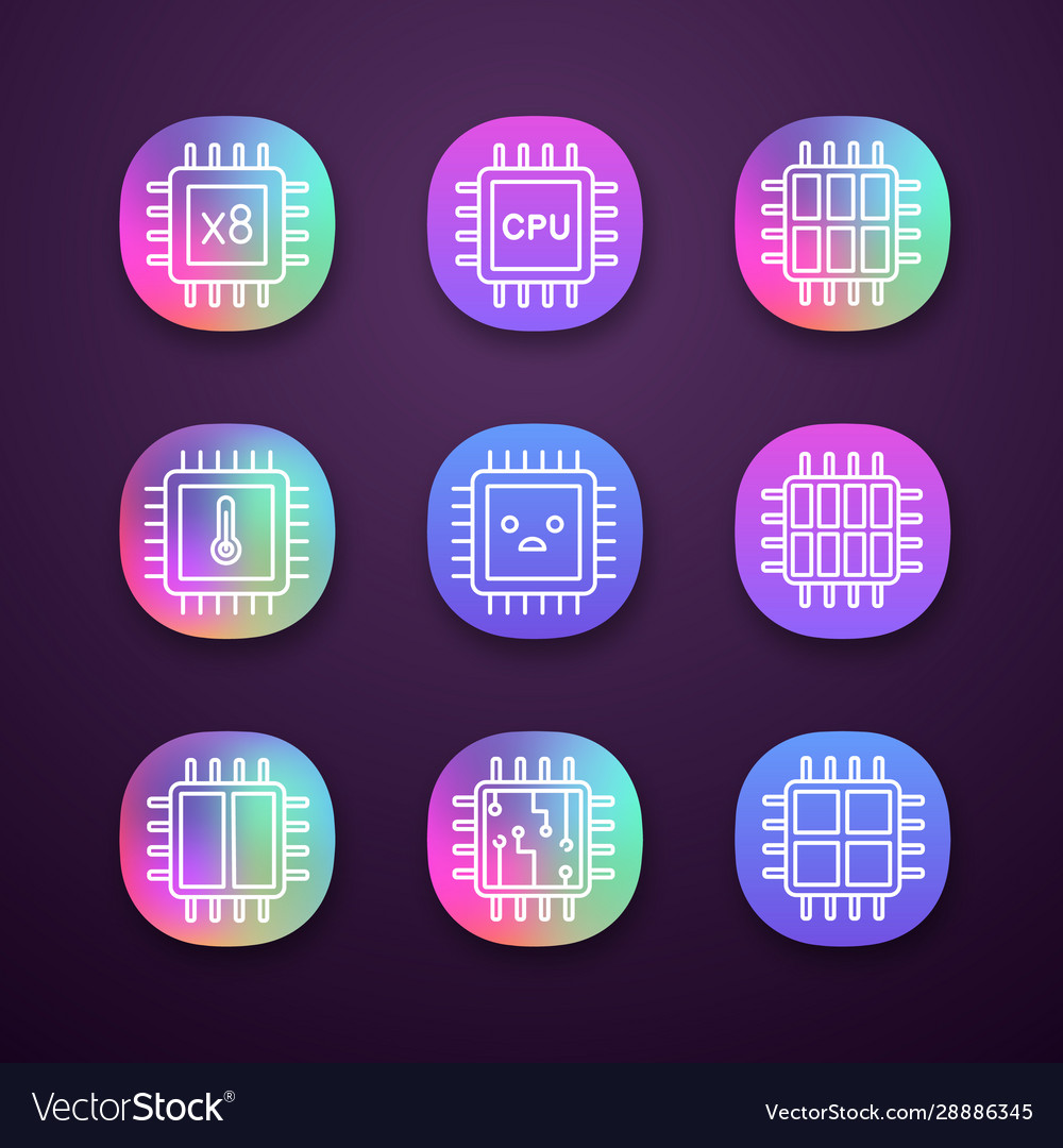 Processors app icons set vector image Processors app icons set