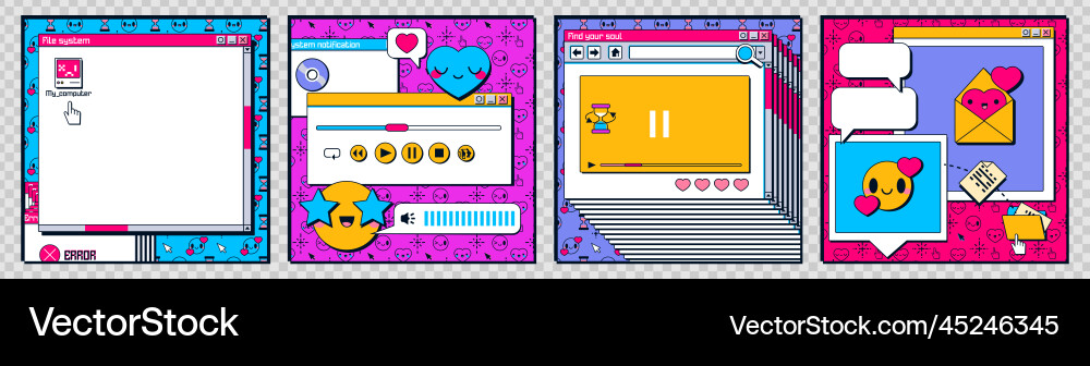 Retro computer interface social media posts Vector Image