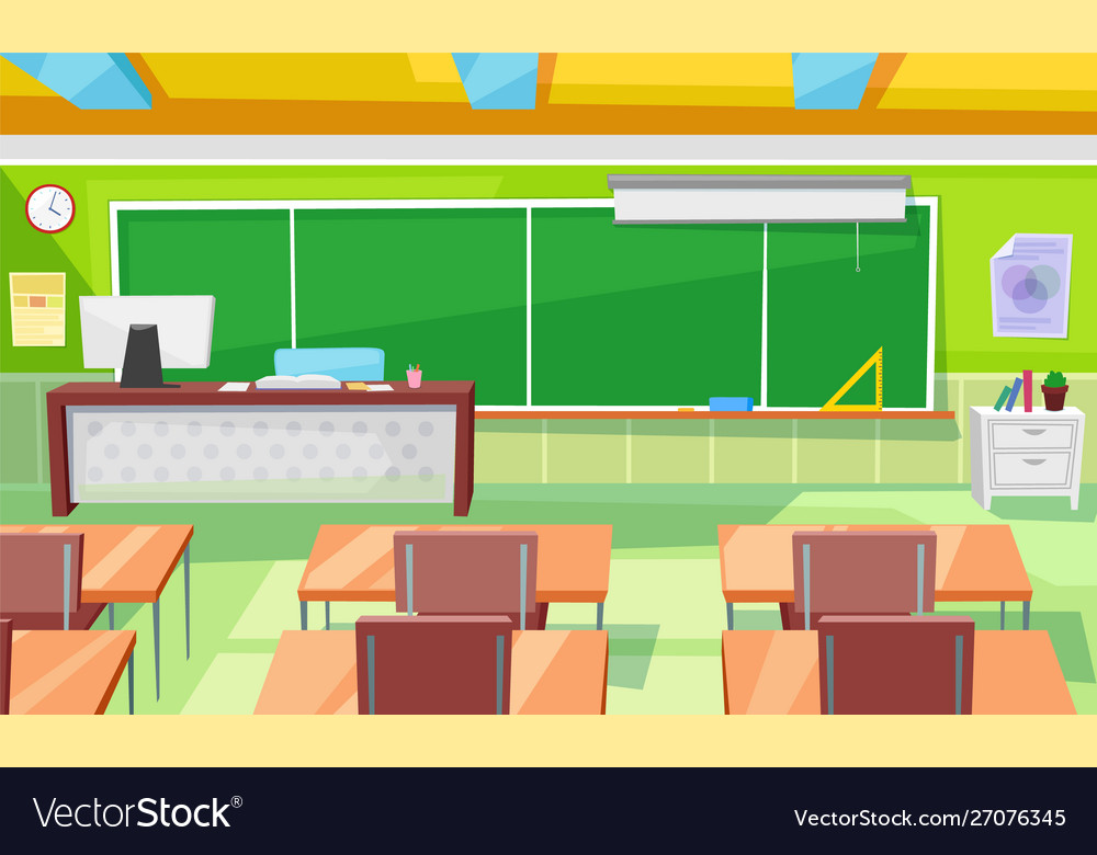 School room interior classroom with teacher table Vector Image