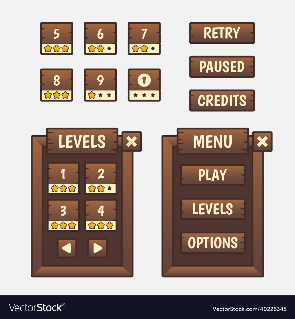 Set of game menu selection for rpg and adventure vector image Set of game menu selection for rpg and adventure