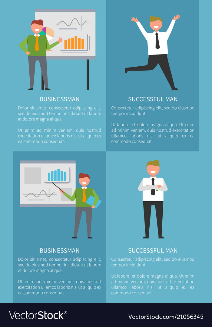 Successful businessman set of banners with text Vector Image