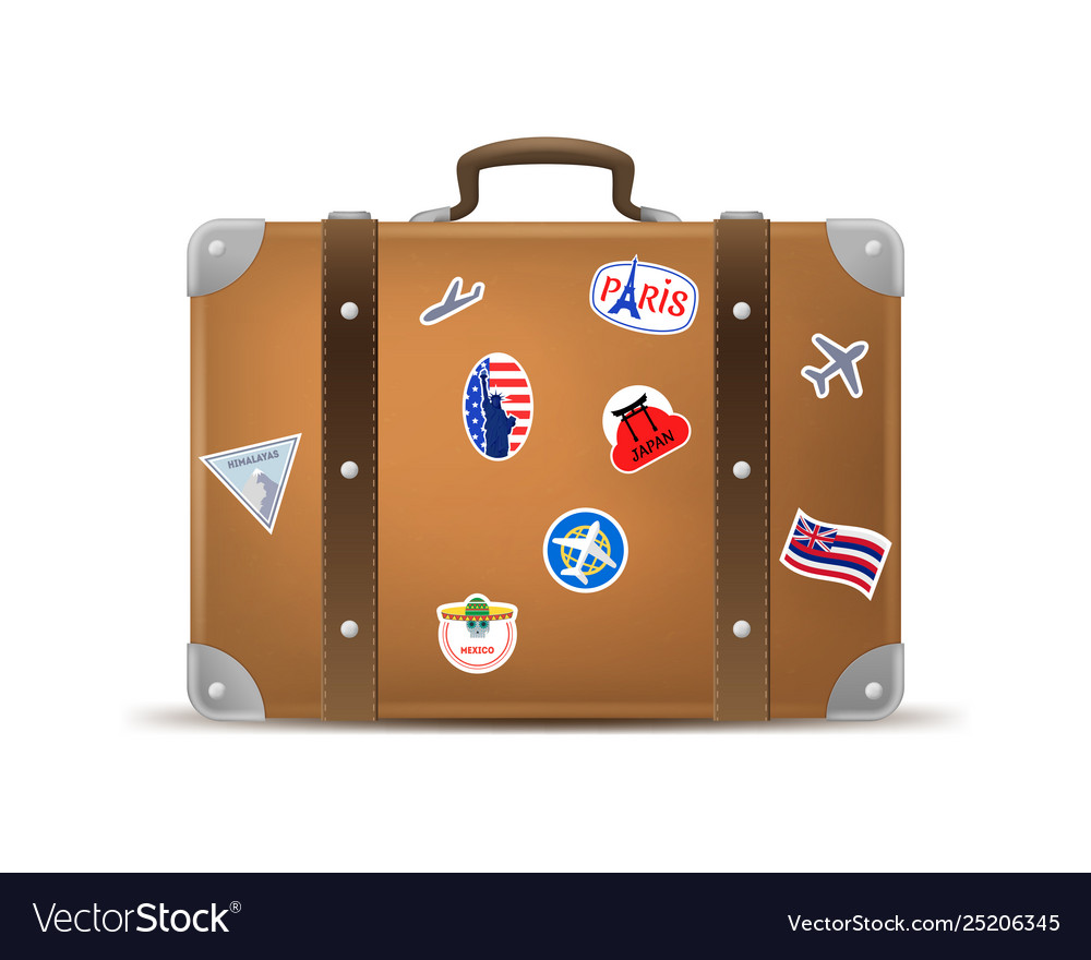 Vintage Leather Suitcase with Travel Stickers