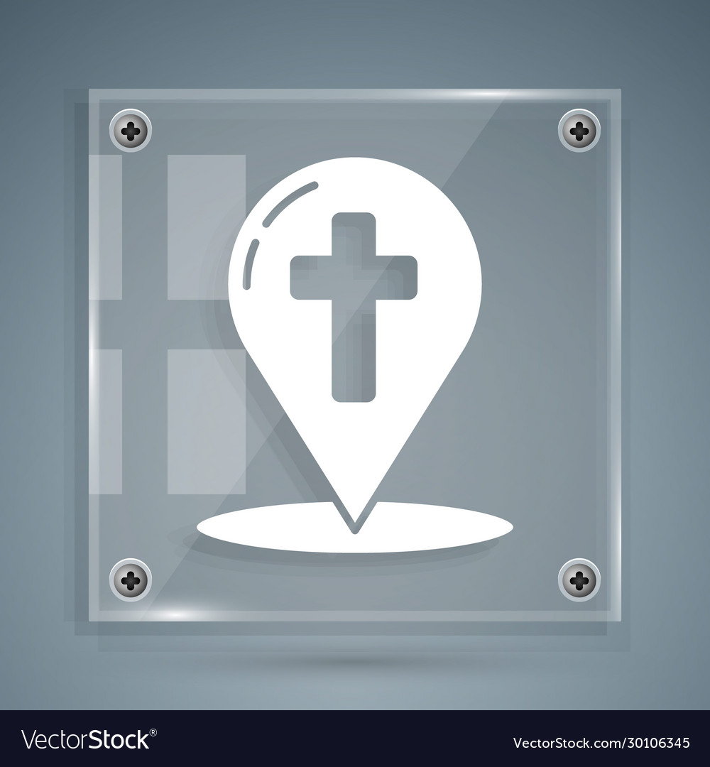 White map pointer with christian cross icon