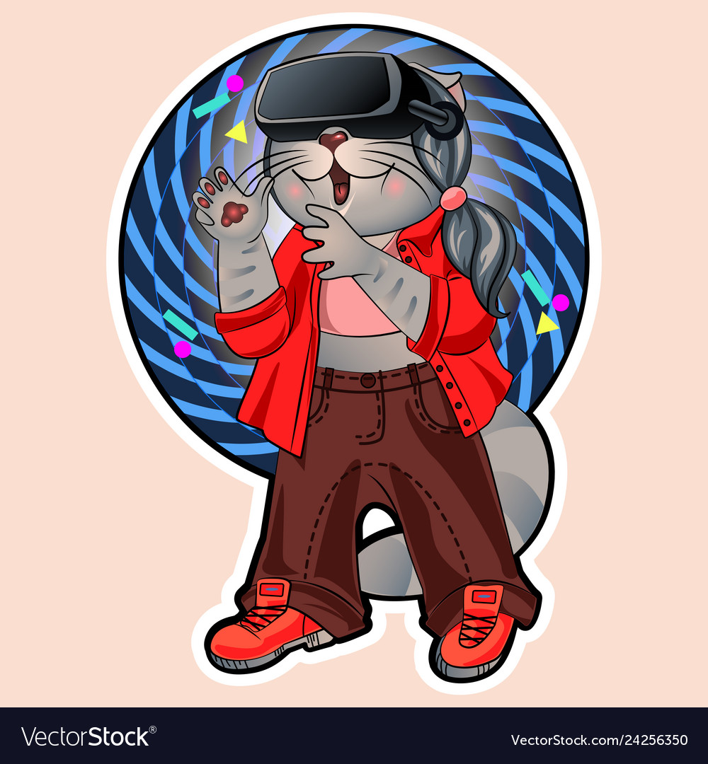 Cat plays computer games in virtual space vector image Cat plays computer games in virtual space