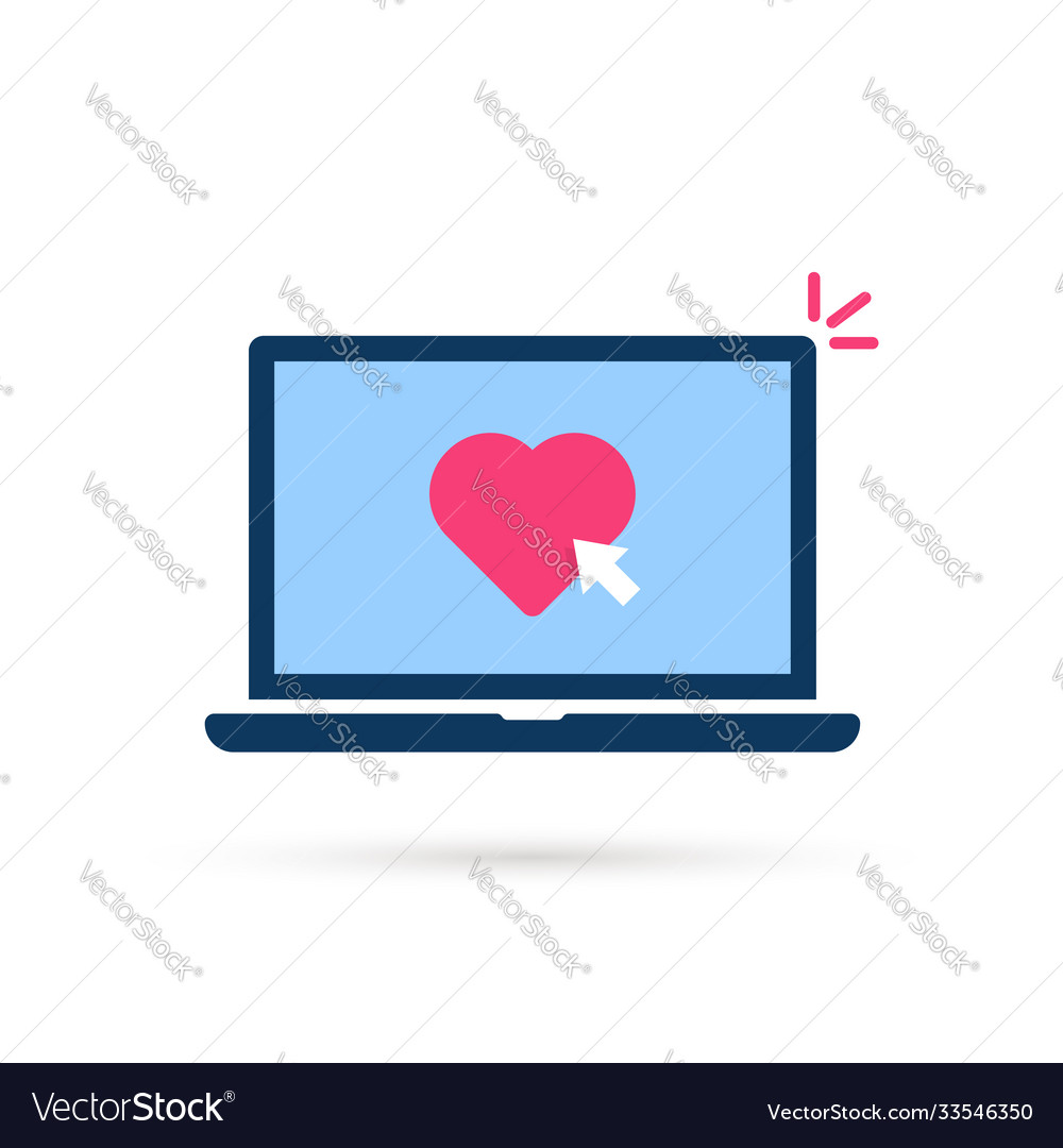 Click on heart button with laptop vector image Click on heart button with laptop
