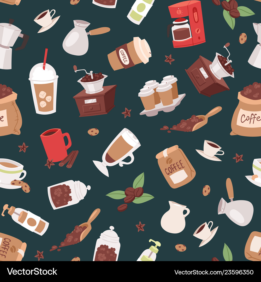 Coffee set seamless pattern Royalty Free Vector Image