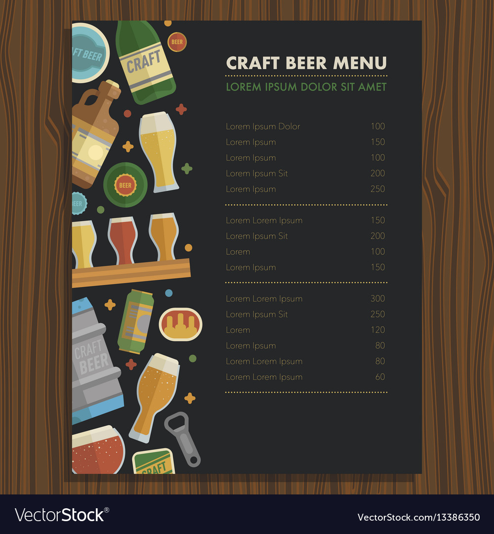 Craft Beer Menu Template For Bar And Restaurant Vector Image