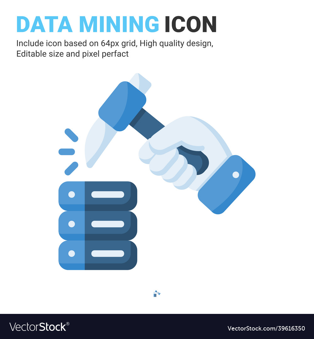 Data mining with hand icon flat color style vector image Data mining with hand icon flat color style