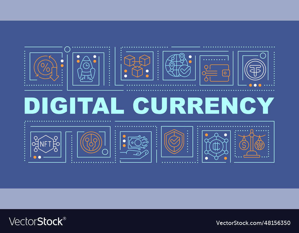 Digital currency text with thin line icons vector image Digital currency text with thin line icons