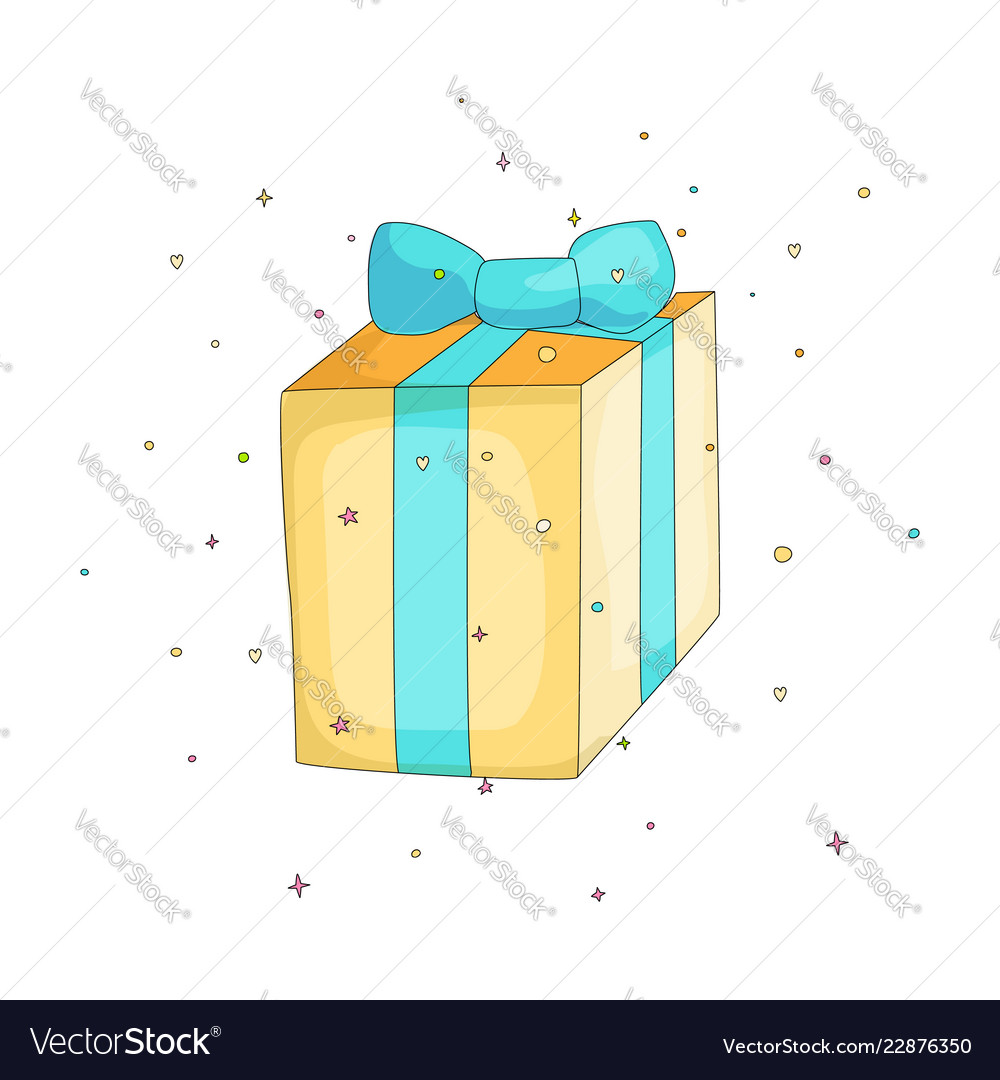 Fun cartoon gift box with blue ribbon icon closed